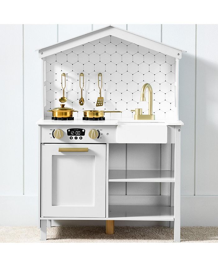 Best Choice Products Pretend Play Wooden Farmhouse Kitchen Set w/ Storage, Clicking Knobs, 5 Accessories - White - No Size - G1 - 1944