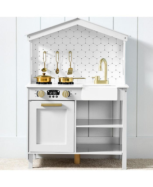 Best Choice Products Pretend Play Wooden Farmhouse Kitchen Set w/ Storage, Clicking Knobs, 5 Accessories - White - No Size - G1 - 1944