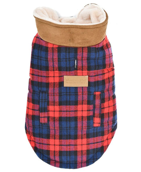 Parisian Pet Scottish Jacket Red Plaid - Red - L -E10-0197