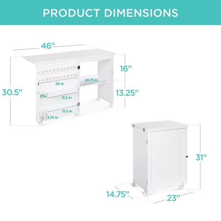Best Choice Products Sewing Machine Table & Desk w/ Craft Storage and Trays - White - D11 - 723