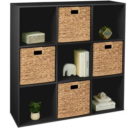 Best Choice Products 9-Cube Bookshelf, 13.5in Display Storage System, Organizer w/ Removable Back Panels - Black - G4 - 1655