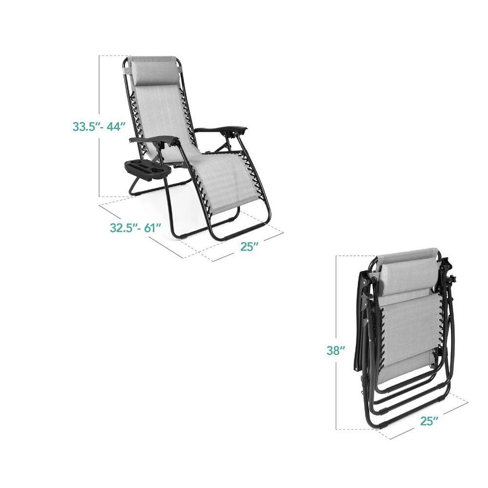 Ice Gray Metal Zero Gravity Reclining Lawn Chair with Cup Holders (2-Pack) -M8 - 1960 -M9-0044