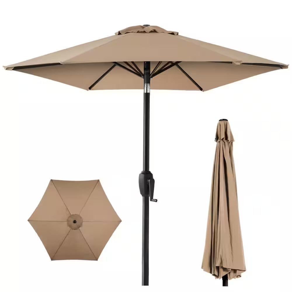 7.5 ft Heavy-Duty Outdoor Market Patio Umbrella with Push Button Tilt, Easy Crank Lift in Tan - K3 - 394