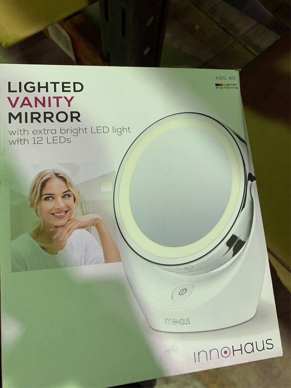 5x Magnifying Double-Sided Cosmetic Vanity Makeup Mirror Illuminated LED Lights 360  Degree Swivel Rotation On/Off Button Chrome Finish Cordless - K7 - 205 -A7-0390