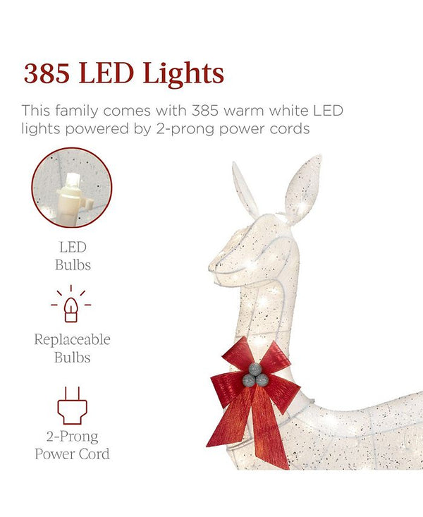 Best Choice Products 6.5ft 3-Piece Lighted Christmas Deer Set Outdoor Yard Decoration with 385 LED Lights, Stakes - White - E4 - 1668