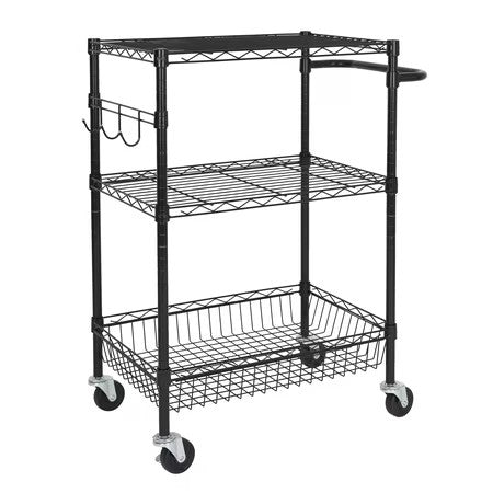 Hyper Tough 3-Tier New Multipurpose Rolling Cart for Adult, Black Color, 495lbs Load Capacity -L12-0573