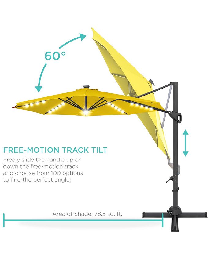 Best Choice Products 10ft 360-Degree Solar LED Lit Cantilever Patio Umbrella, Outdoor Hanging Shade - Yellow - L4 - 342