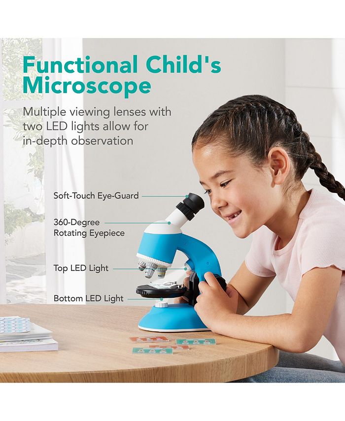 Best Choice Products Kids 30-Piece Microscope STEM Set w/ Carrying Case, Up To 1200x Zoom - Blue -J5-0430