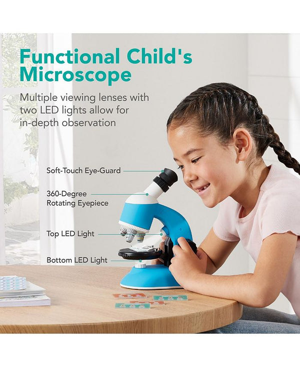 Best Choice Products Kids 30-Piece Microscope STEM Set w/ Carrying Case, Up To 1200x Zoom - Blue -J5-0430