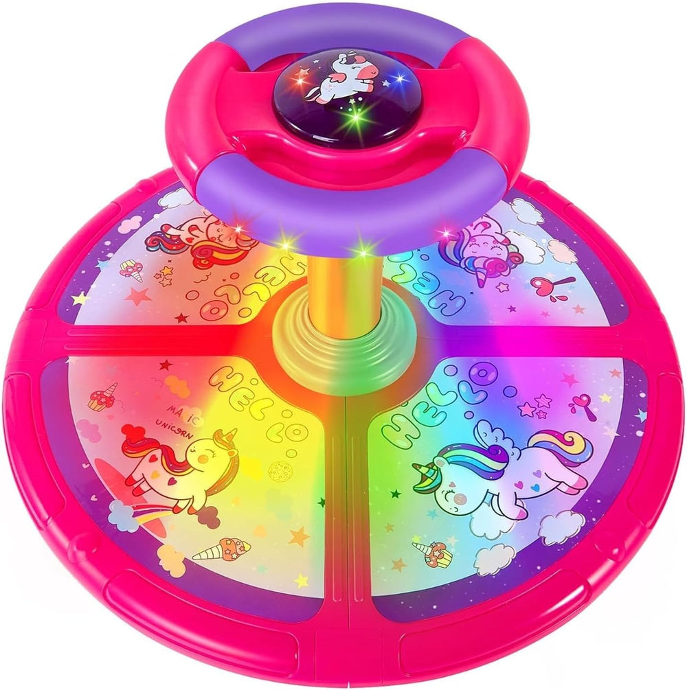 Unicorn Sit and Spin, GODELAIF Sit and Spin Toy 360  Spinning Stool Seat Sensory Toys Christmas Birthday Gift with Music & LED Lights for Kids Toddlers Girls Boys 2, 3, 4, 5, 6 Years Old 1335