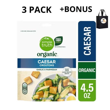 Simple Truth Organic Caesar Garlic and Parmesan Croutons 4.5 oz , 3 Pack + Bonus