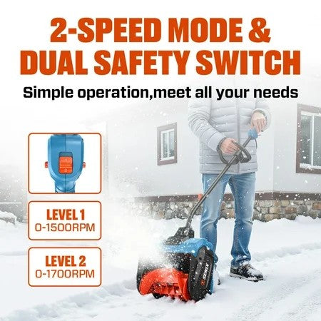 SENIX 40V 13-inch Cordless Snow Blowers&Snow Shovels with 2*4.0Ah Batteries& 6.0Ah Dual Port Charger,6 Clearing Depth, 22ft Throw Distance, 2-Speed Mode 1614