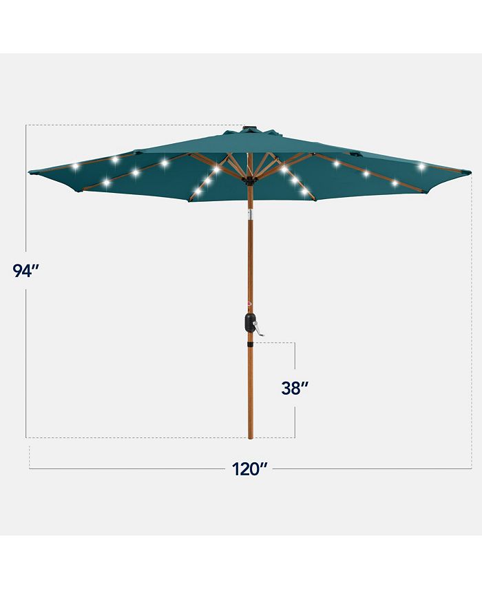 Best Choice Products 10ft Solar LED Lighted Outdoor Woodgrain Pattern Steel Market Patio Umbrella - Blue - K7 - 467