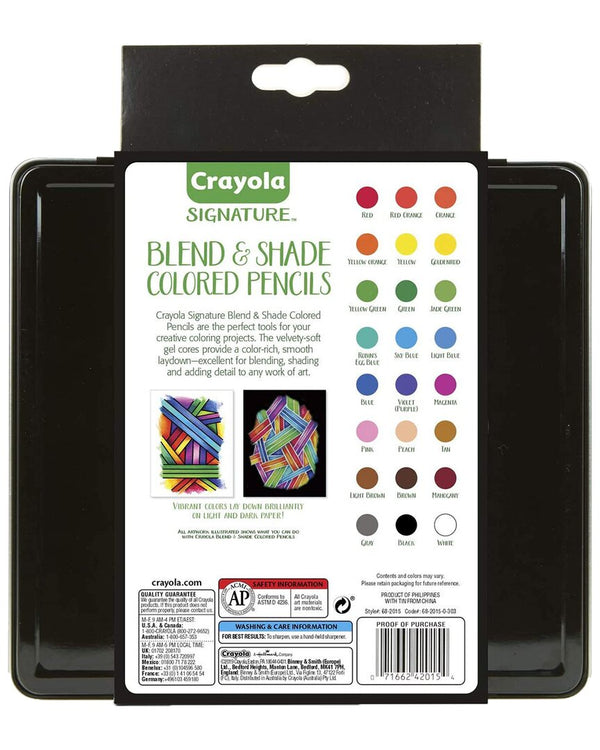Crayola Signature Blend & Shade Soft Core Colored Pencils in Tin, Gift - 24 Count, Blend & Shade Colored Pencils - G12 - 1119
