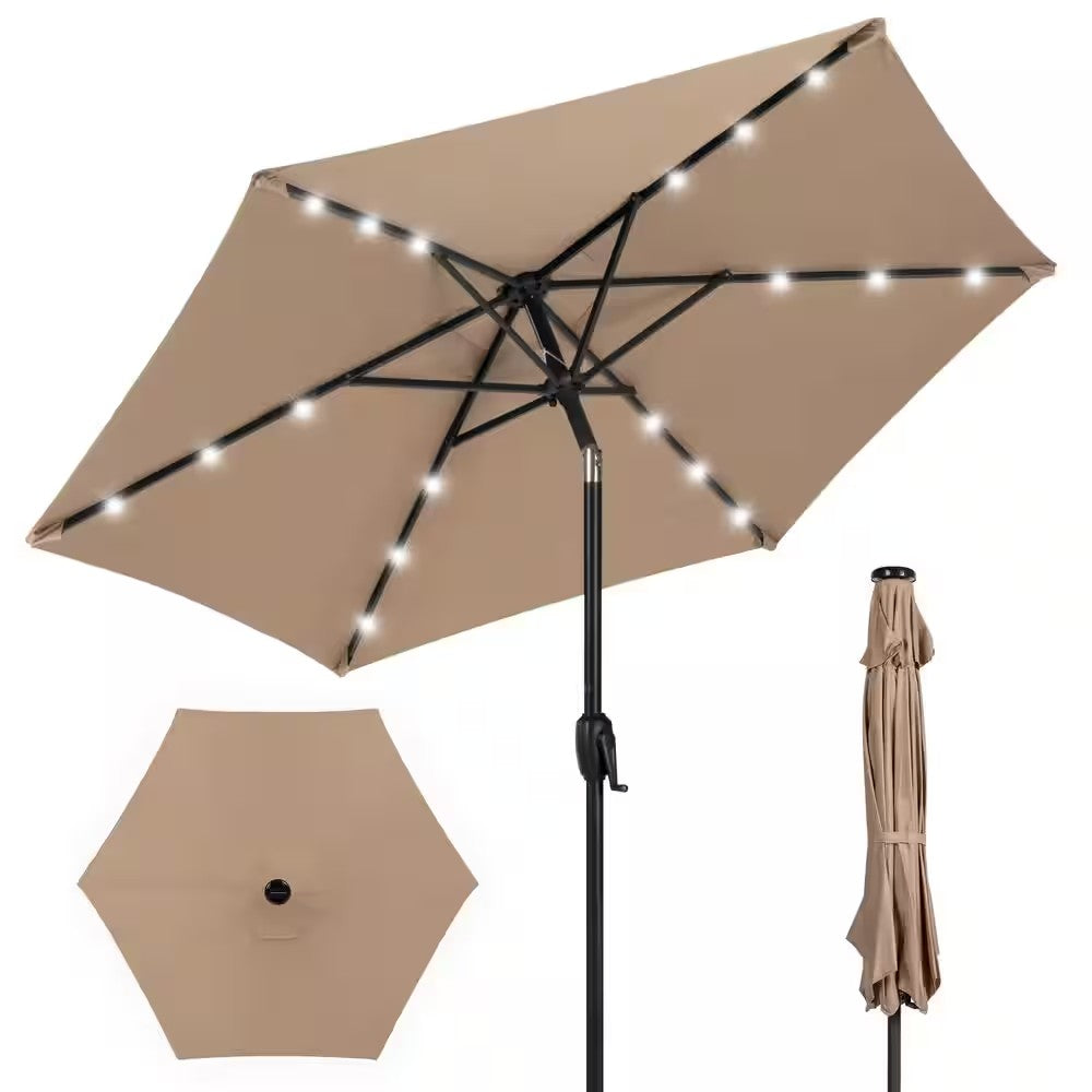 7.5 ft. Outdoor Market Solar Tilt Patio Umbrella w/LED Lights in Tan - L2 - 1922 -L14-1927