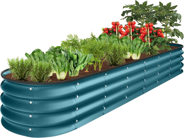 8x2x1ft Oval Metal Raised Garden Bed, Deep Root Planter — Peacock Blue — H28