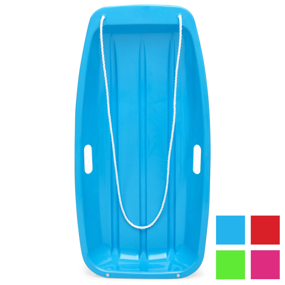 35in Kids Outdoor Plastic Sport Toboggan Winter Snow Sled Board W/ Pull Rope 2 Handles - Ice Blue 278