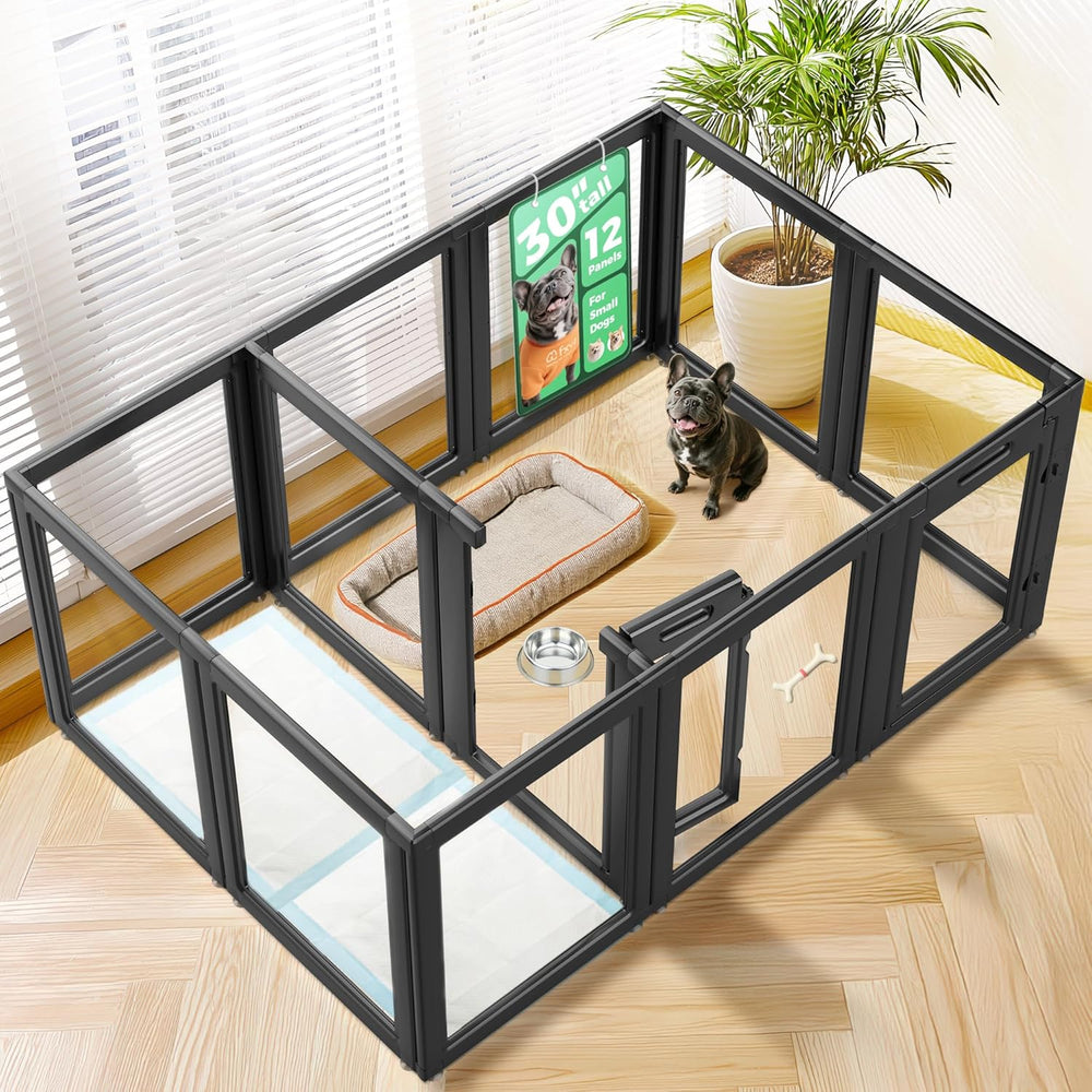 FXW AuraSpace Acrylic Indoor Dog Playpen for Small and Medium Dogs, 30 Inch, 12 Panels, Black - D5 - 408