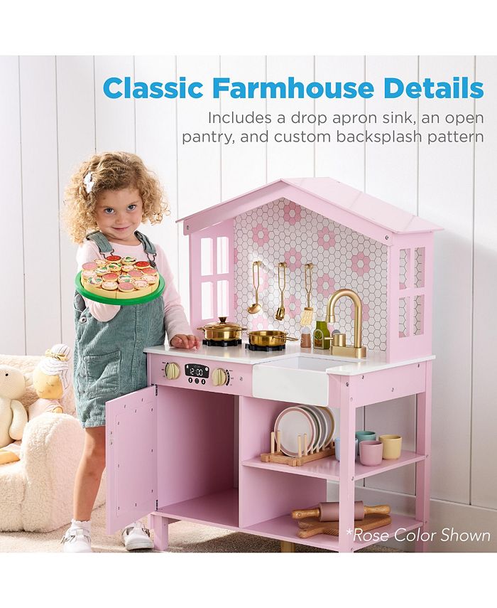 Best Choice Products Pretend Play Wooden Farmhouse Kitchen Set w/ Storage, Clicking Knobs, 5 Accessories - White - No Size - G1 - 1944