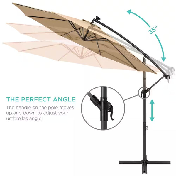 10 ft. Cantilever Solar LED Offset Patio Umbrella with Adjustable Tilt in Sand - G2 - 2003