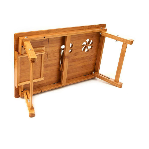Bamboo Laptop Bed Tray with Drawer and Adjustable Top, Legs, Cooling Holes in Brown -A4-1037 -A4-1038