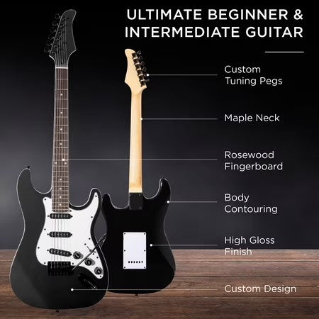 Best Choice Products 39in Full Size Beginner Electric Guitar Kit with Case, Strap, Amp, Whammy Bar - Jet Black -G3-1952