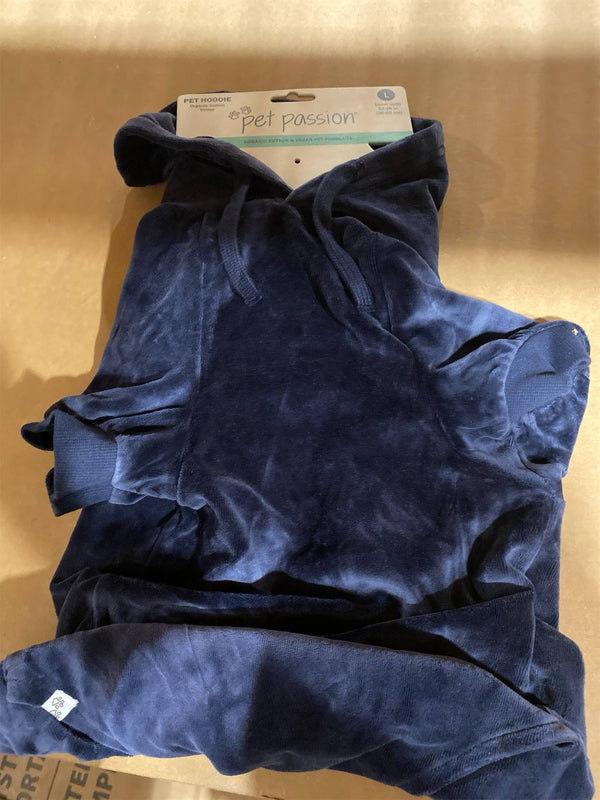 Pet Passion Cooper II Organic Cotton Velour Dog Hoodie Pet Coat for Small, Medium and Large Dogs, Navy, Large - F13 - 227