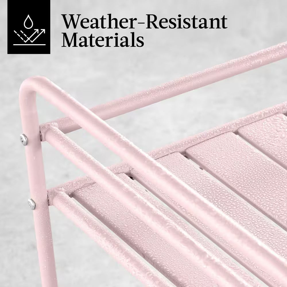 2-Tier Pink Outdoor/Indoor Metal Bar Serving Cart with Storage Shelves and Lockable Wheels 1737
