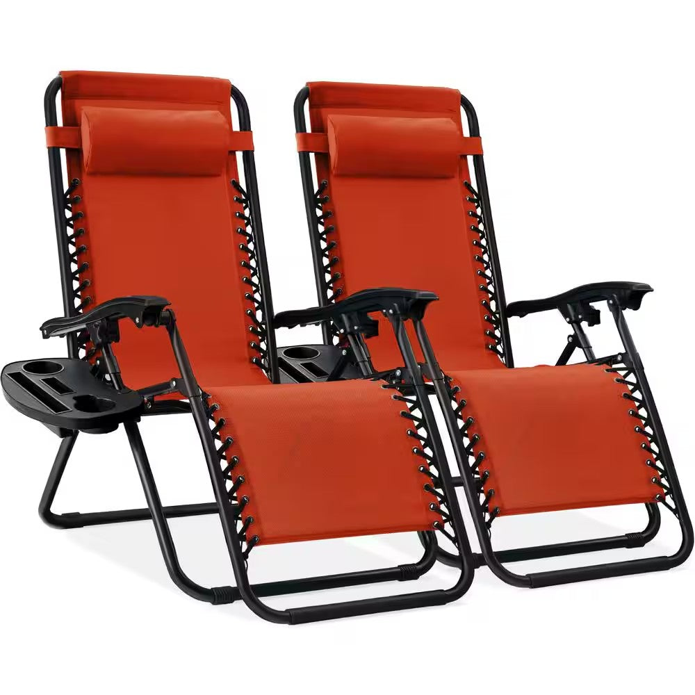 Burnt Orange Metal Zero Gravity Reclining Lawn Chair with Cup Holders (2-Pack) - K75