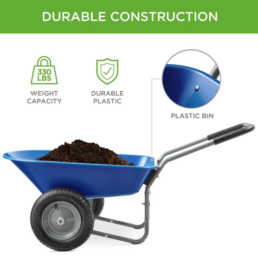 5 cu. ft. Blue Plastic Wheelbarrow with Padded Handles - H6 - 94