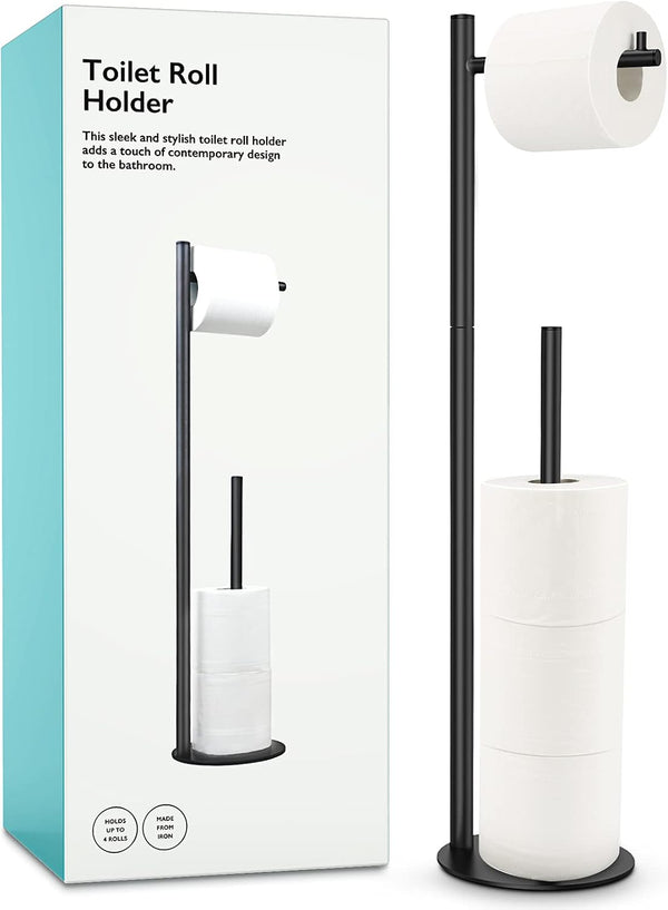 Toilet Paper Holder Stand, Bathroom Toilet Paper Roll Holder Stand with Reserve, Standing Toilet Paper Holder with Storage 1357