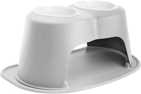 WeatherTech Double High Pet Feeding System w/Plastic Dog/Cat Bowls - 10" High Stand Light Grey (PDHC6410LGLG) -M5-0645