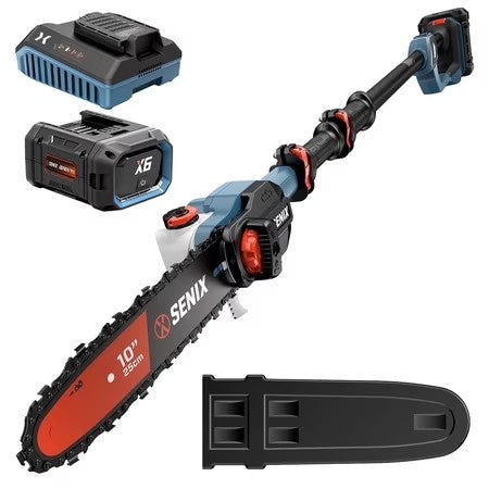 SENIX 60V Cordless Brushless Pole Saw for Branch Cutting, 10-Inch with Telescoping Carbon Fiber Pole, Includes 3.0Ah Battery & Charger - 1651