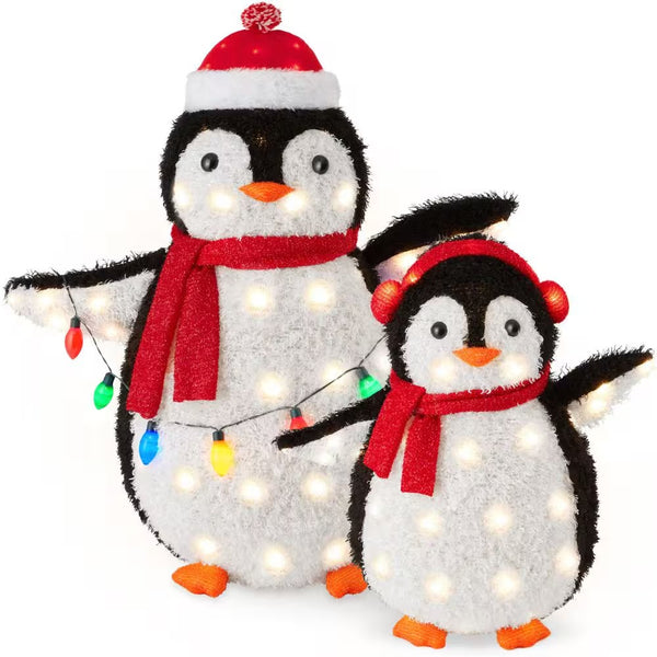 36 in. Red LED Penguin Family Christmas Yard Decor with 150 Clear Lights (2-Piece) -L6-0436