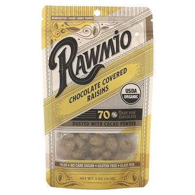 Rawmio Organic Raw Dark Chocolate Covered Raisins 2 Oz