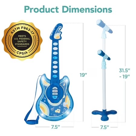 Best Choice Products 19in Kids Flash Guitar, Pretend Play Musical Instrument Toy for Toddlers w/ Mic, Stand - Navy - K4 - 418