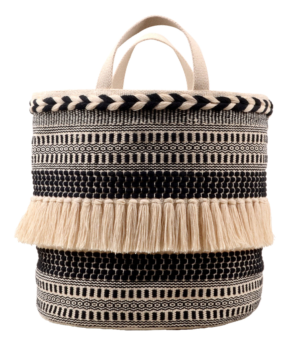 Ivory & Black Tassel-Accent Top-Handle Basket - C4 - 344