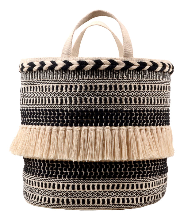 Ivory & Black Tassel-Accent Top-Handle Basket - C4 - 344