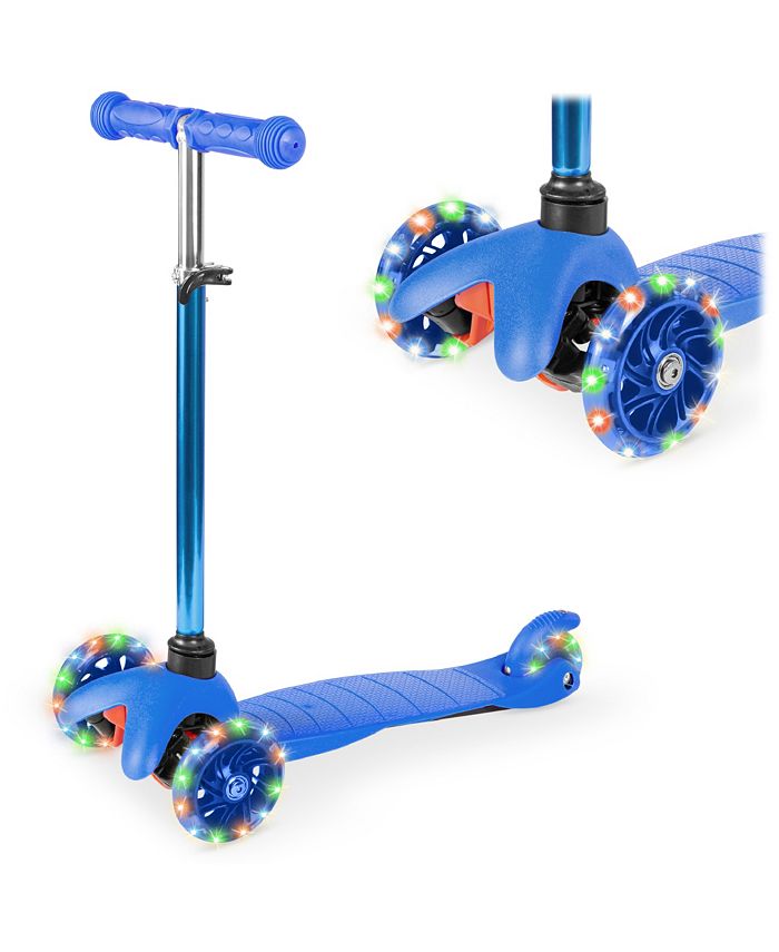 Kids Mini Kick Scooter Toy w/ Light-Up Wheels and Height Adjustable T-Bar - Blue - 304