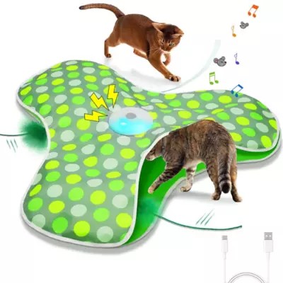 PawsPik Interactive Hide & Seek Concealed Feather Cat Toy, Green -E10-0194