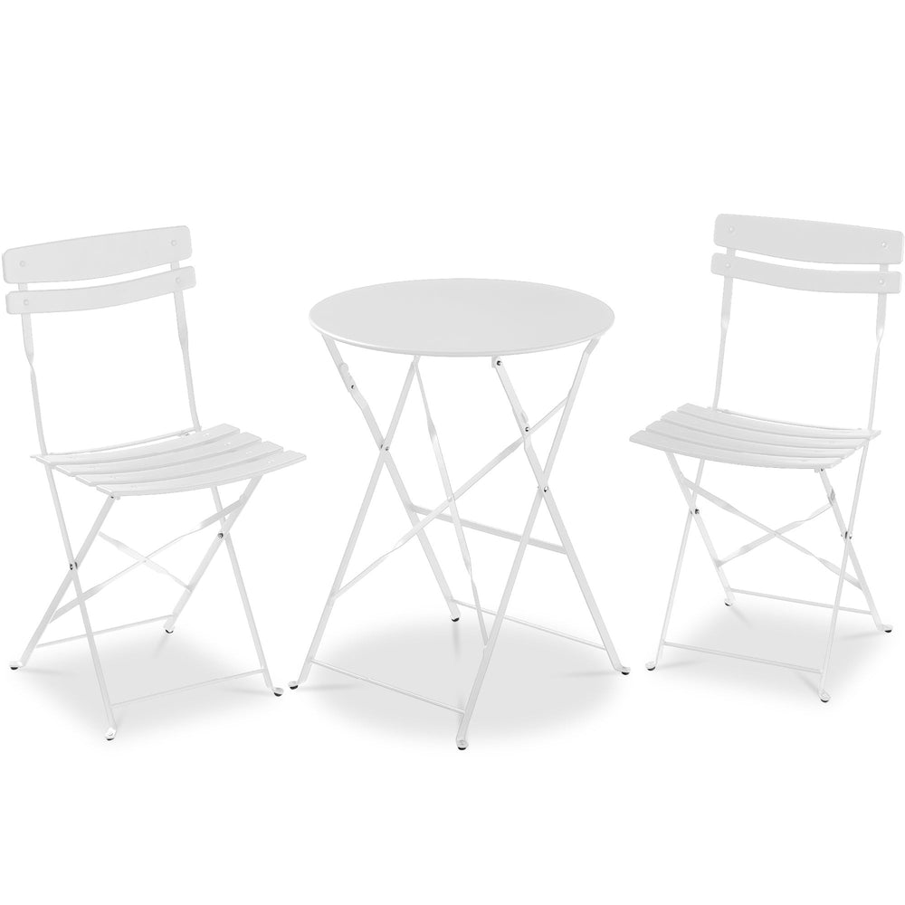 3-Piece Small Folding Patio Bistro Set W/ 2 Chairs - White - 223