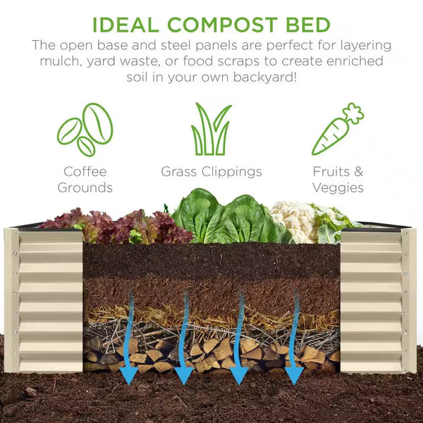 8 ft. x 4 ft. x 2 ft. Beige Outdoor Steel Raised Garden Bed, Planter Box for Vegetables, Flowers, Herbs -D10-0600