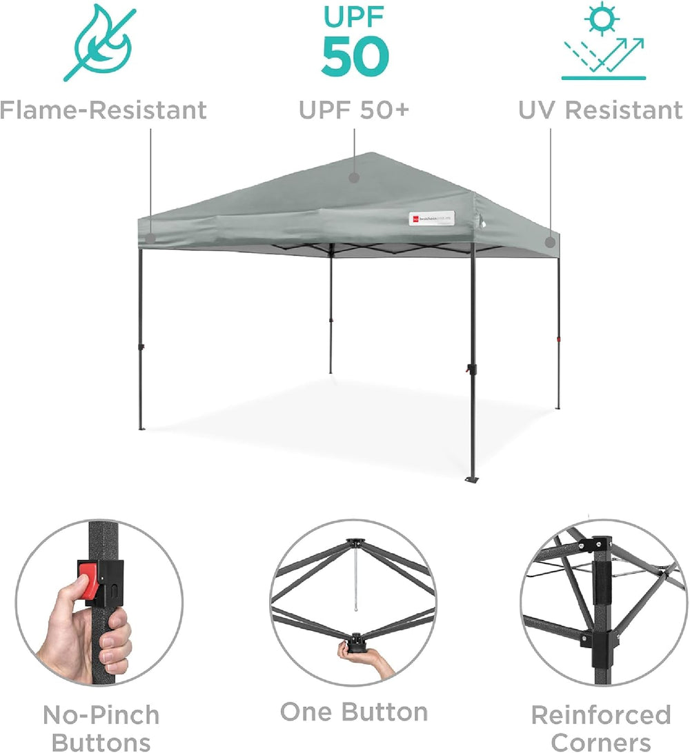 Best Choice Products 10x10ft Pop Up Canopy Tent, Outdoor Shade, 1 Person 1 Minute Set Up, Carry Case, 4 Weight Bags - Silver - L5 - 393