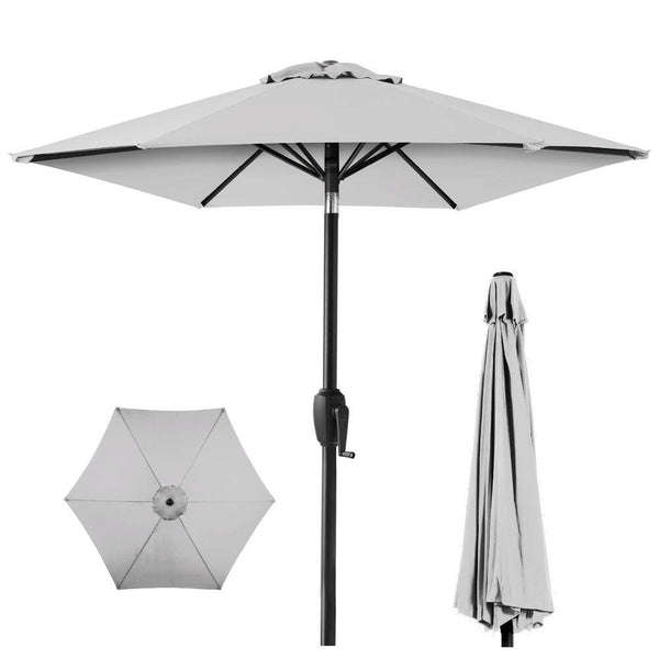 7.5 ft Heavy-Duty Outdoor Market Patio Umbrella with Push Button Tilt, Easy Crank Lift in Fog Gray - F1 - 1985