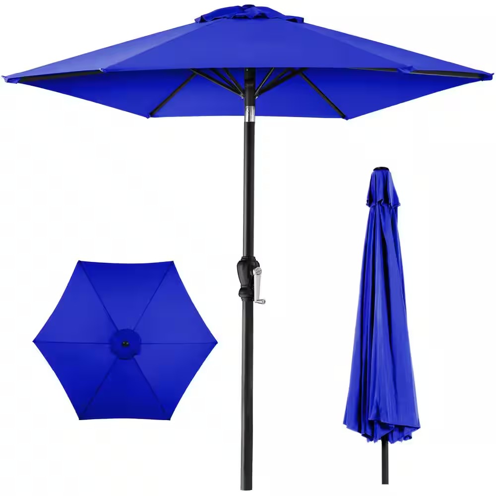 Resort Blue 10 ft. Steel Market Patio Umbrella with Crank and Tilt - B4 462