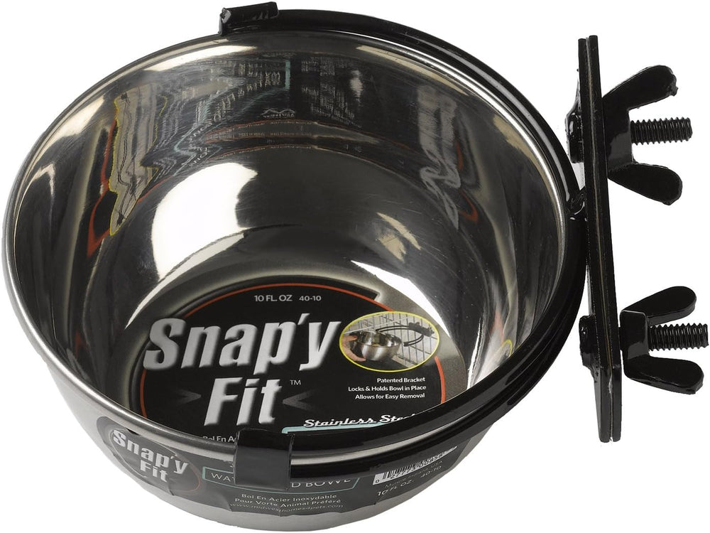 (Pack of 2) MidWest Homes for Pets Snap'y Fit Stainless Steel Food or Water Bowl, Holds 10 Ounces, Mounts to Wire Crates, No-Tip Design, Rust-Resistant, for Small Dogs and Cats - K12 - 616