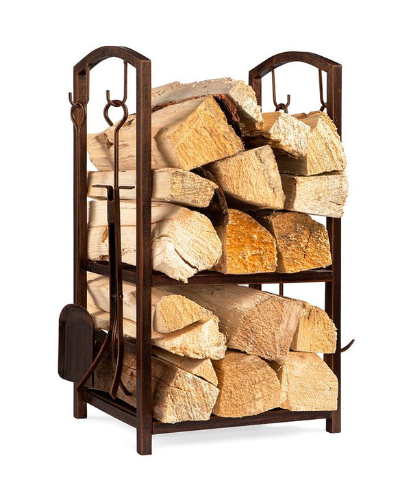 Best Choice Products 5-Piece Firewood Log Rack Holder Tools Set for Fireplace w/ Hook, Broom, Shovel, Tongs - E9 - 1054