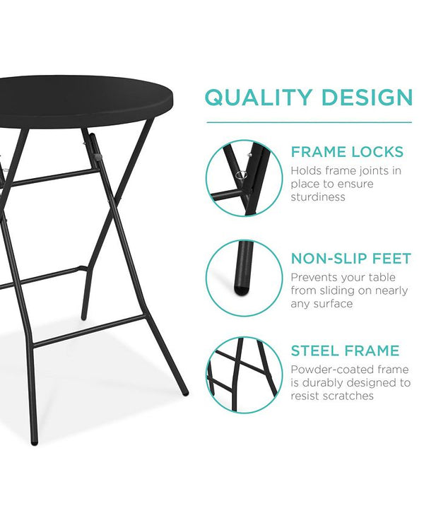 Best Choice Products 32in Bar Height Folding Table, Indoor Outdoor Accessory w/ Thick Table Top, 330lb Capacity - Black - E4 - 1627