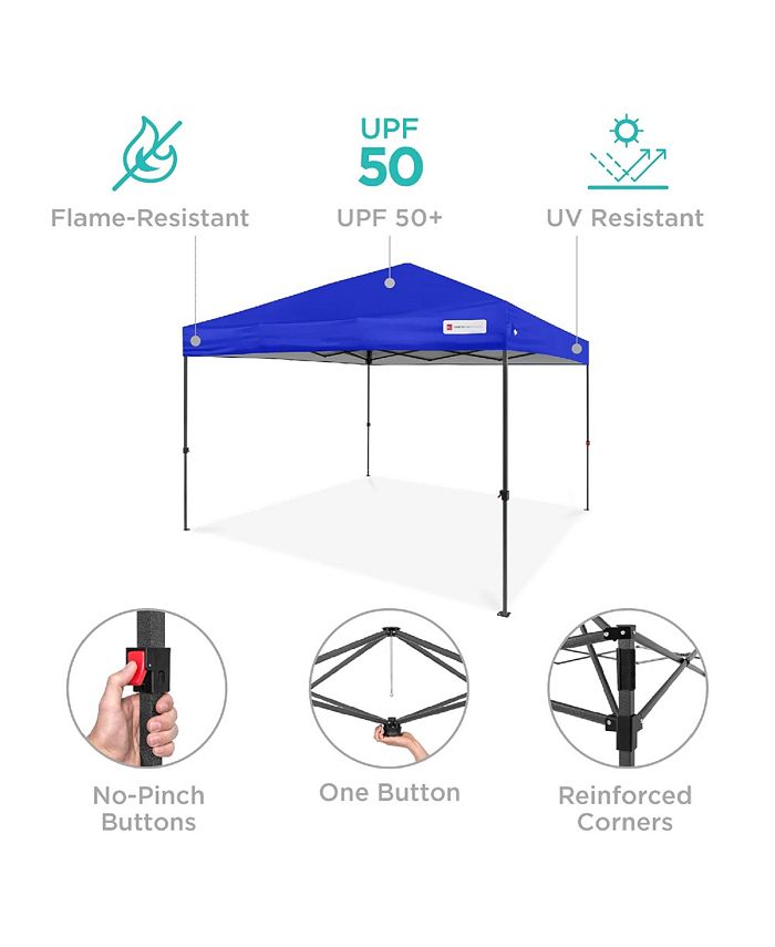 Best Choice Products 10x10ft Easy Setup Pop Up Canopy w/ 1-Button Setup, Wheeled Case, 4 Weight Bags - Blue - NO SIZE - L8 - 1565 -L9-1572