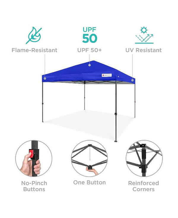 Best Choice Products 10x10ft Easy Setup Pop Up Canopy w/ 1-Button Setup, Wheeled Case, 4 Weight Bags - Blue - NO SIZE - L8 - 1565